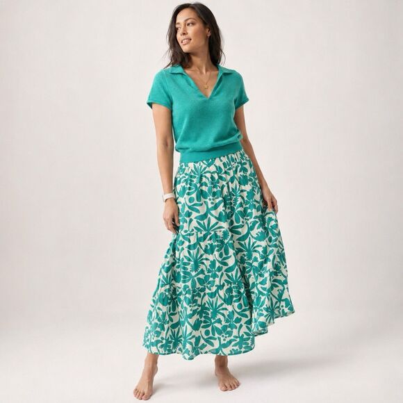Marine Layer Dresses & Skirts - Marine Layer Skirt & Top SET Corrine Bold Teal Floral Gauze Tiered Maxi Sz XS-S